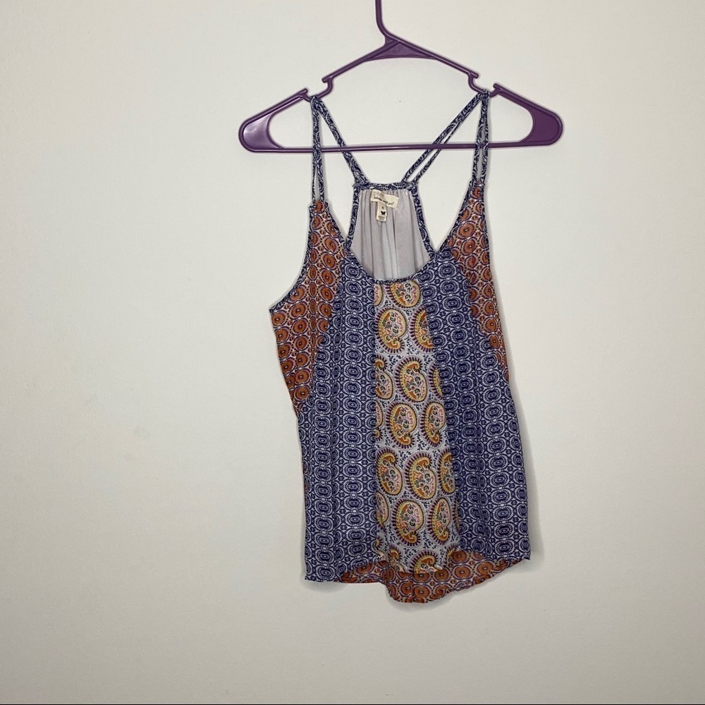 Between Me & You Blue Orange Blouse Womens Small Bohemian Eccentric Sleeveless